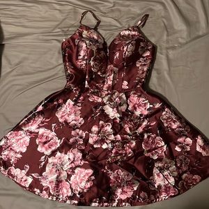 Shiny Floral Maroon Dress